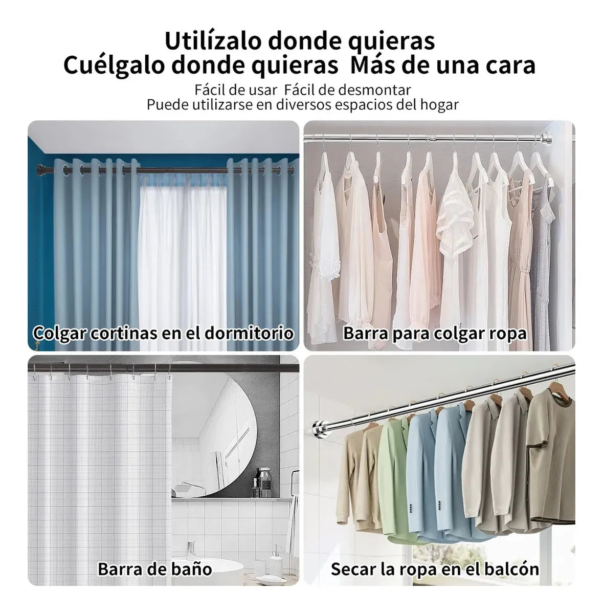 Soporte en barra expandible para ropa, estante, cortina (Grande)