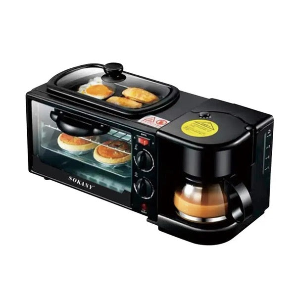 Horno Eléctrico Tostador Sokany Cafetera Parrilla 3 En 1 Col Color Negro
