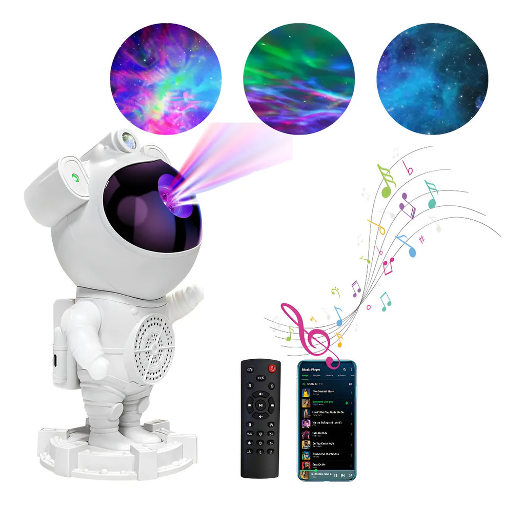 Proyector Galaxia Astronauta Bluetooth Parlante Nebulosa Blanco Negro