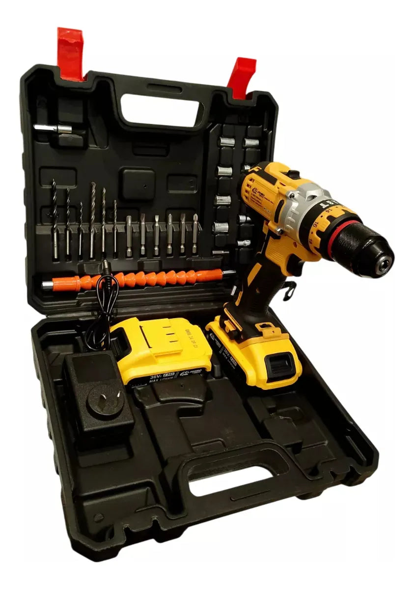 Taladro Atornillador Inalámbrico Doble Batería Kit Completo Accesorios Brocas Destornilladores Maletín Rígido Cargador Rápido Torque Ajustable Alta Potencia Precisión