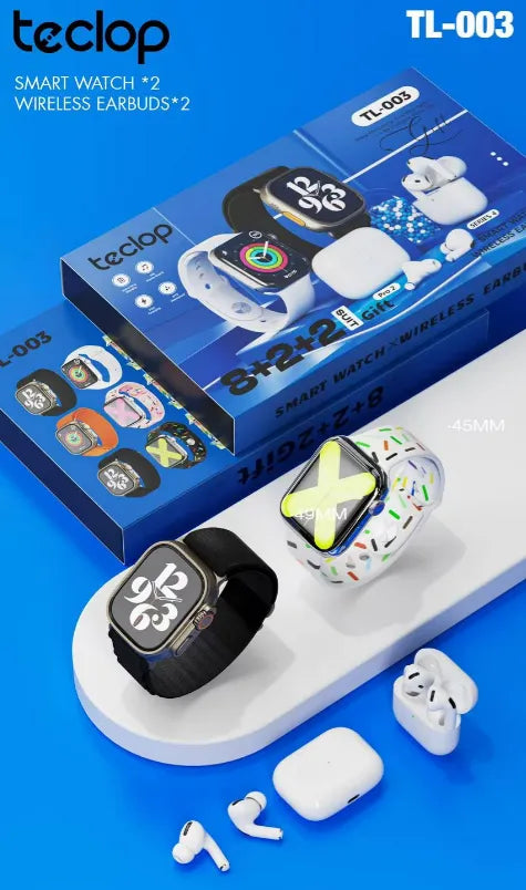 Combo Smartwatch Reloj Audifonos Negro