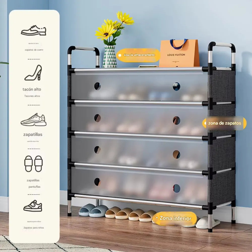 Estante Zapatos Organizador Zapatero Metálico Doble 28 Pares Negro