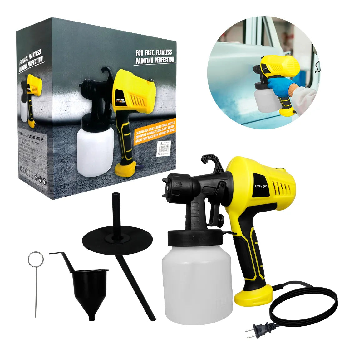 Pistola Para Pintura Eléctrica Profesional Boquilla 500w Color Amarillo
