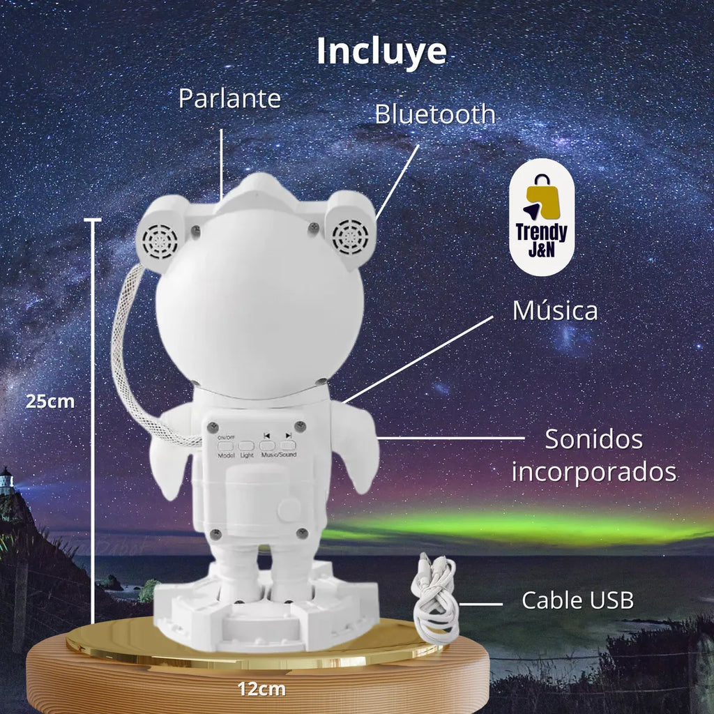Proyector Galaxia Astronauta Bluetooth Parlante Nebulosa Blanco Negro