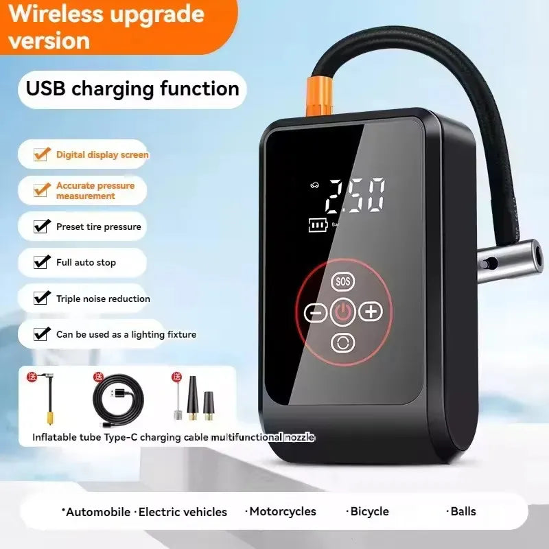 Mini Compresor Eléctrico Inalámbrico Con Pantalla Digital Negro