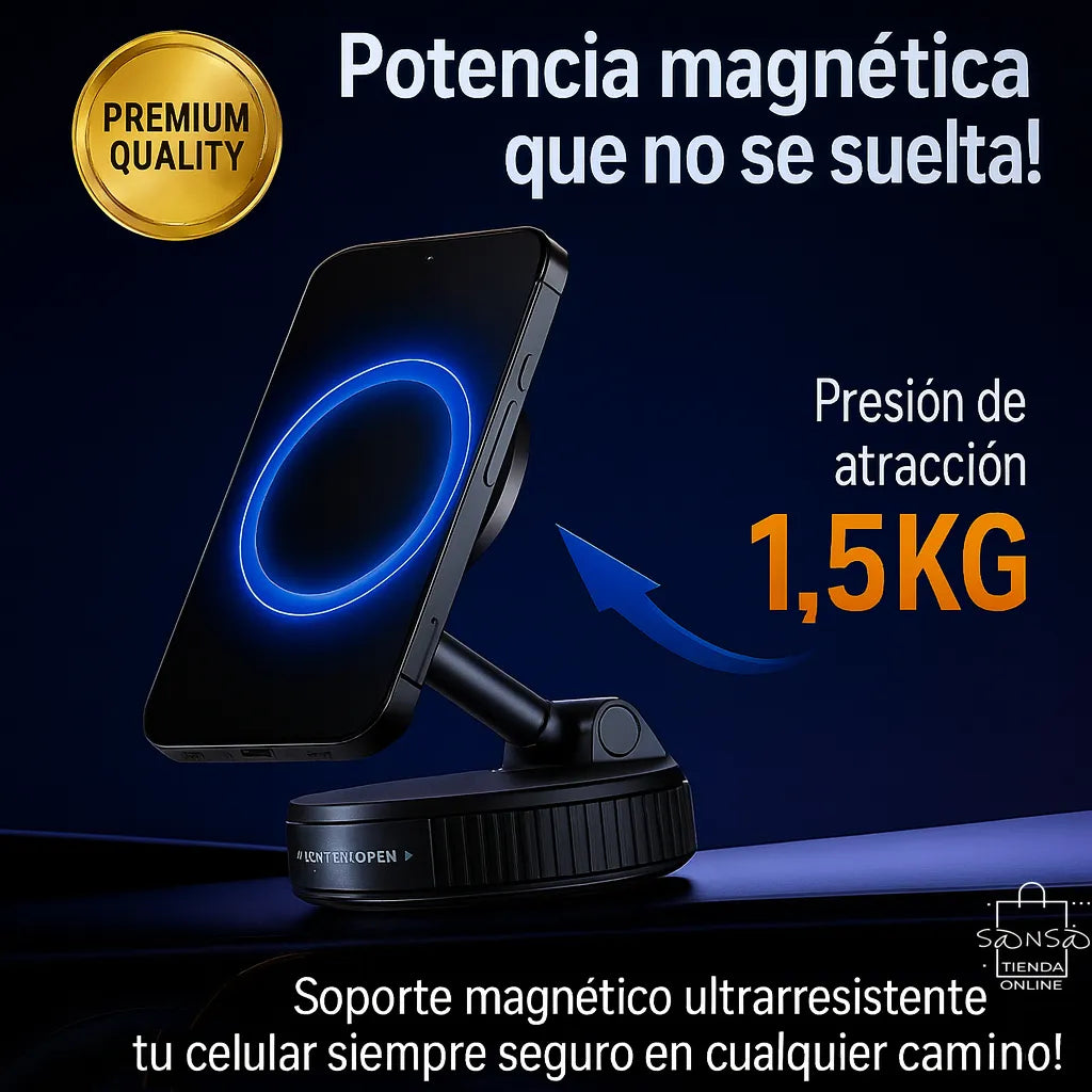 Soporte Celular Carro Magnético Al Vacío Teléfono Móvil Coche Multiusos Superficies Planas Escritorio Color Negro Sansatech