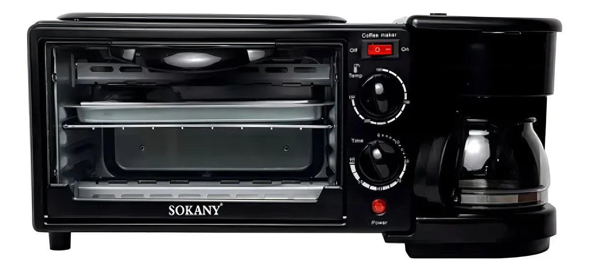 Horno Eléctrico Tostador Sokany Cafetera Parrilla 3 En 1 Col Color Negro
