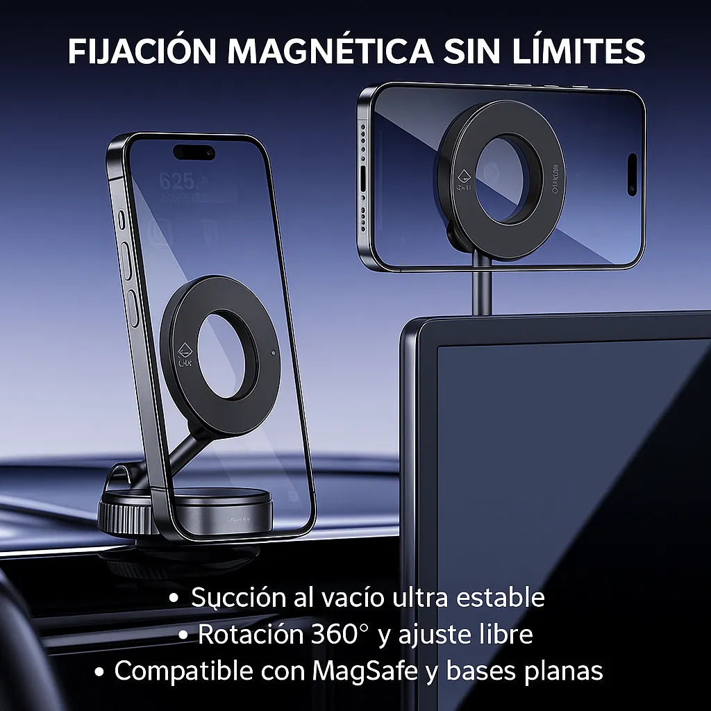 Soporte Celular Carro Magnético Al Vacío Teléfono Móvil Coche Multiusos Superficies Planas Escritorio Color Negro Sansatech