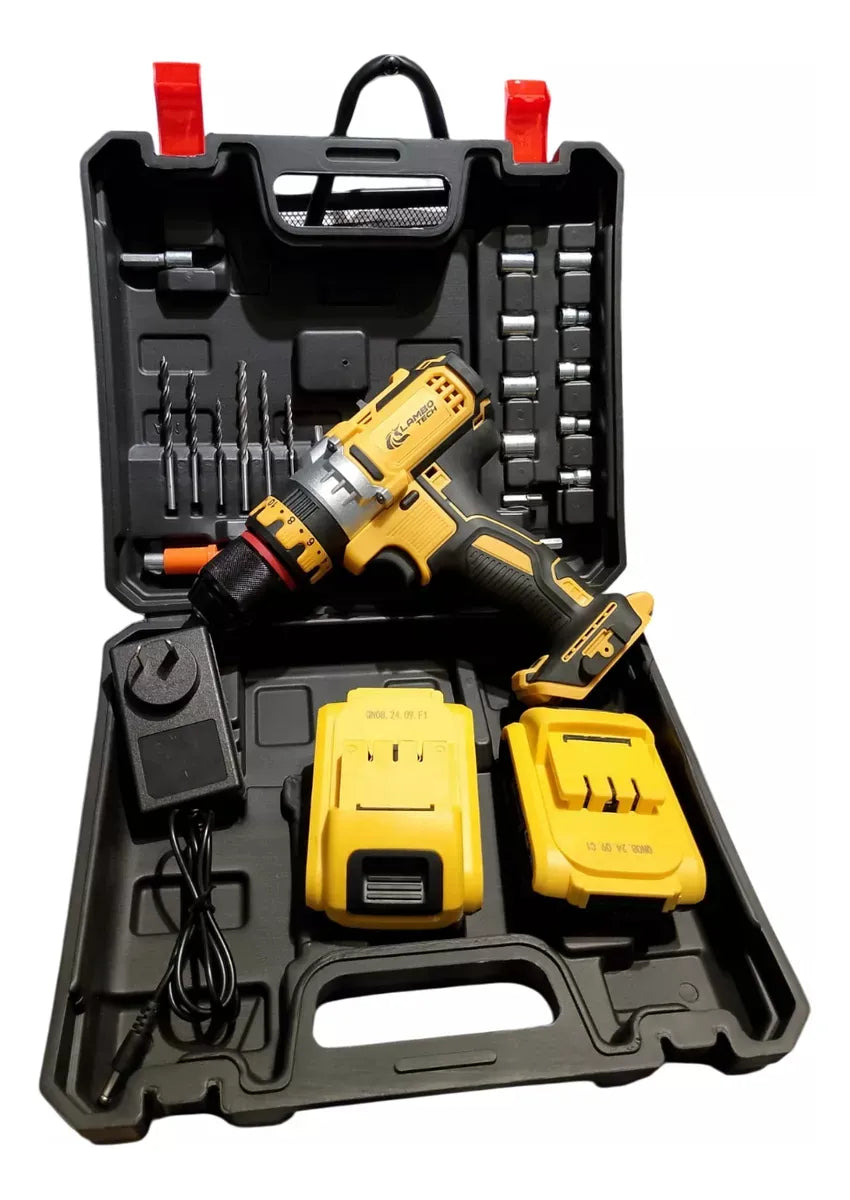 Taladro Atornillador Inalámbrico Doble Batería Kit Completo Accesorios Brocas Destornilladores Maletín Rígido Cargador Rápido Torque Ajustable Alta Potencia Precisión