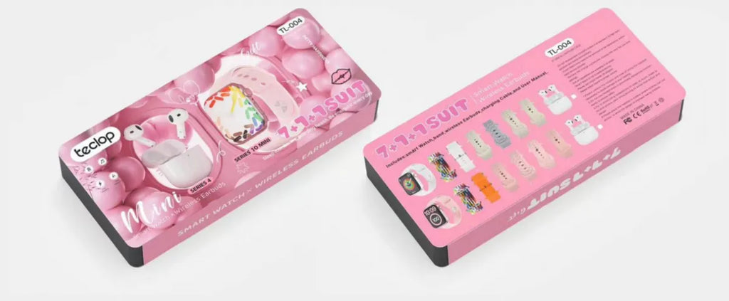 Combo Smartwatch Reloj Audifonos Rosado Rosa