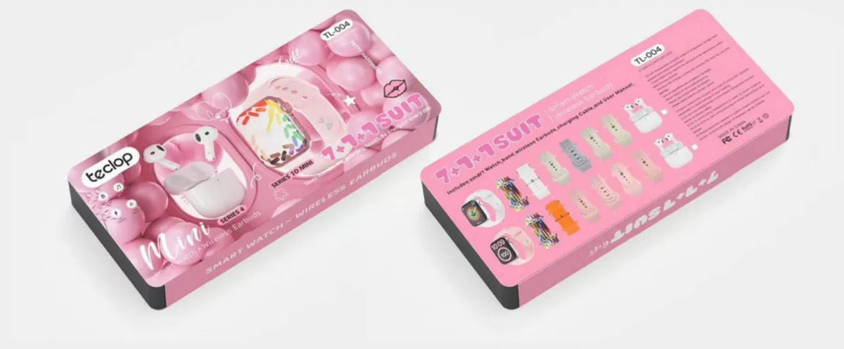Combo Smartwatch Reloj Audifonos Rosado Rosa