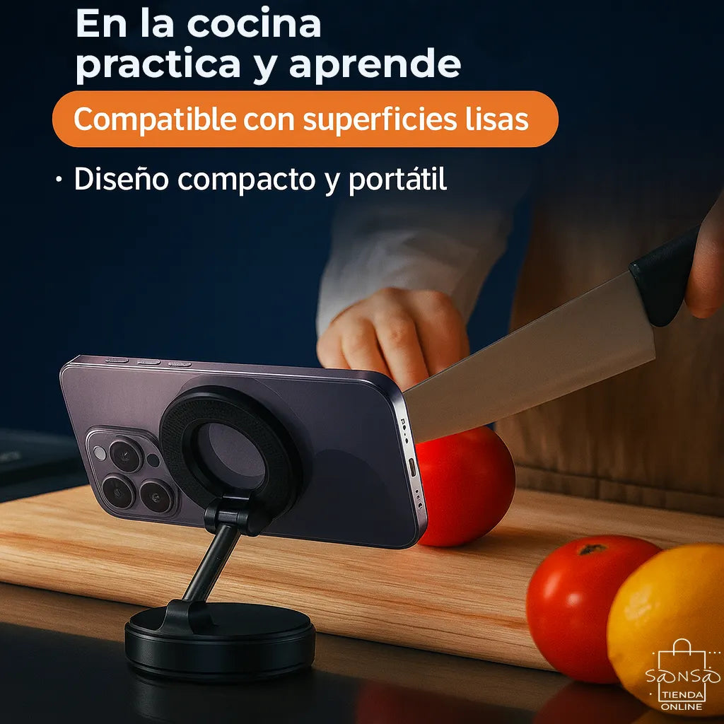 Soporte Celular Carro Magnético Al Vacío Teléfono Móvil Coche Multiusos Superficies Planas Escritorio Color Negro Sansatech