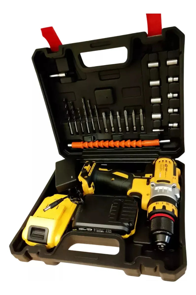 Taladro Atornillador Inalámbrico Doble Batería Kit Completo Accesorios Brocas Destornilladores Maletín Rígido Cargador Rápido Torque Ajustable Alta Potencia Precisión