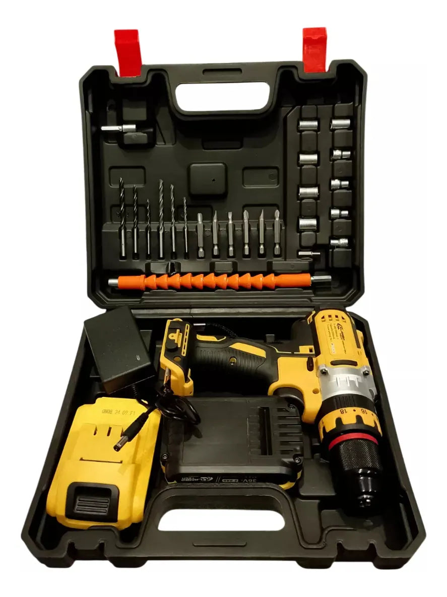 Taladro Atornillador Inalámbrico Doble Batería Kit Completo Accesorios Brocas Destornilladores Maletín Rígido Cargador Rápido Torque Ajustable Alta Potencia Precisión