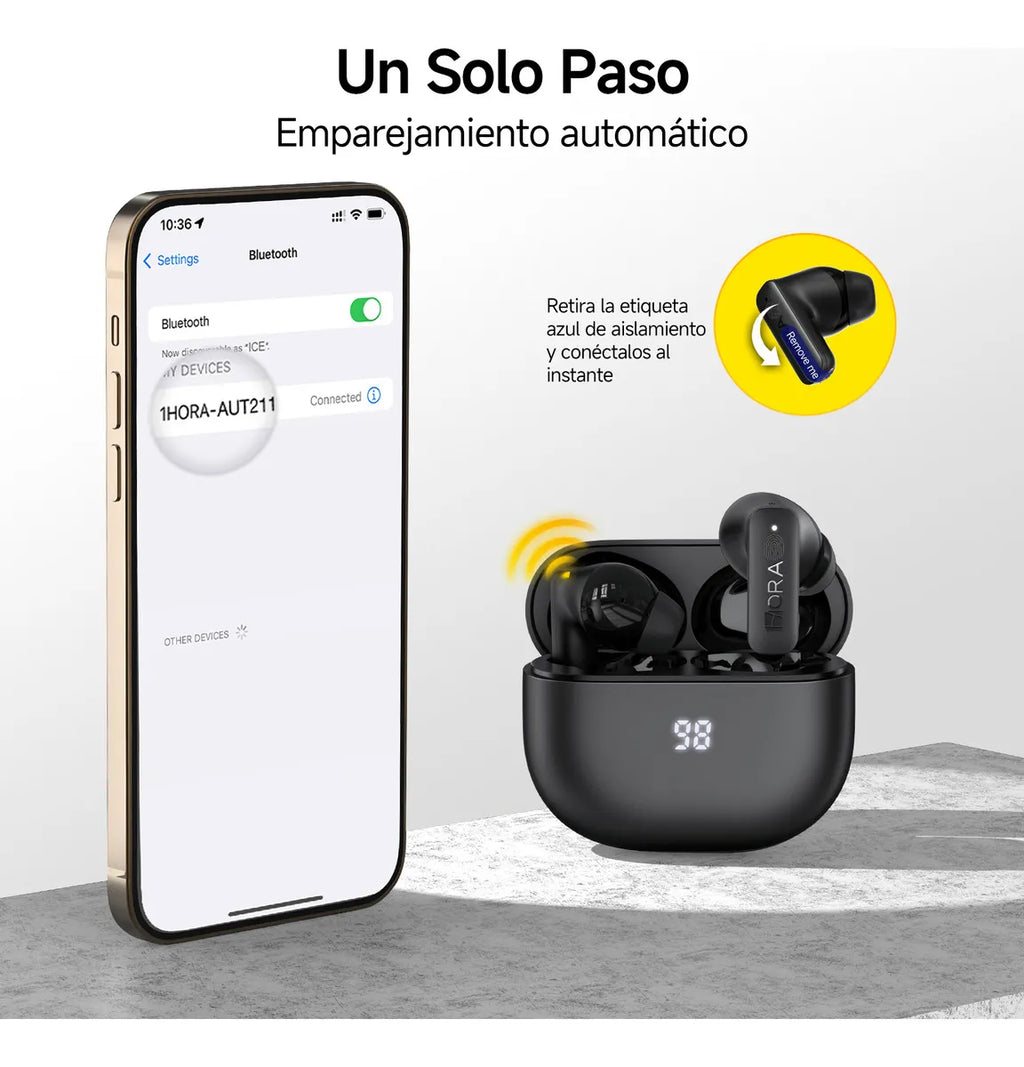 Audífonos Inalambricos 1Hora Aut211 Con Cancelación De Ruido Ambiental Activa, Bluetooth 5.4
