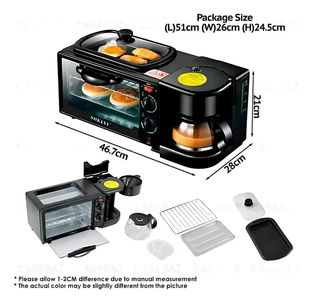 Horno Eléctrico Tostador Sokany Cafetera Parrilla 3 En 1 Col Color Negro